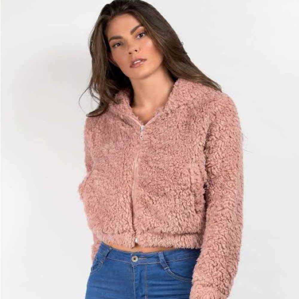 Pink fur faux jacket medium